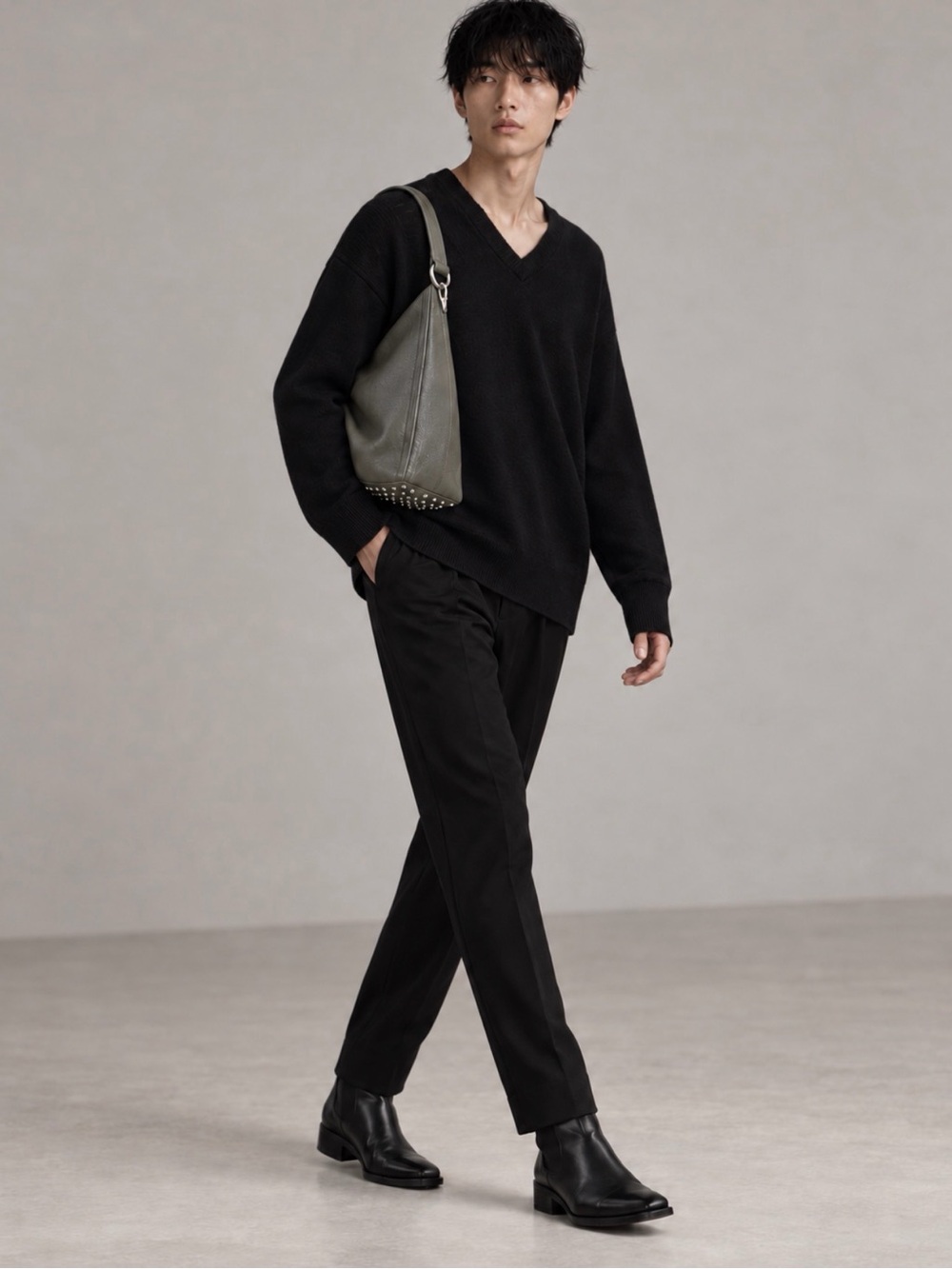 Alexander Wang Darcy Olive Studded Leather Hobo Bag  men